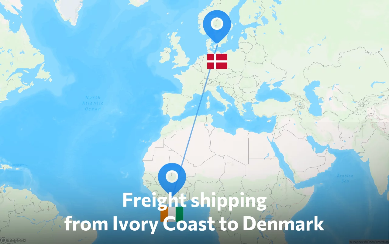 Shipping route from Ivory Coast to Denmark