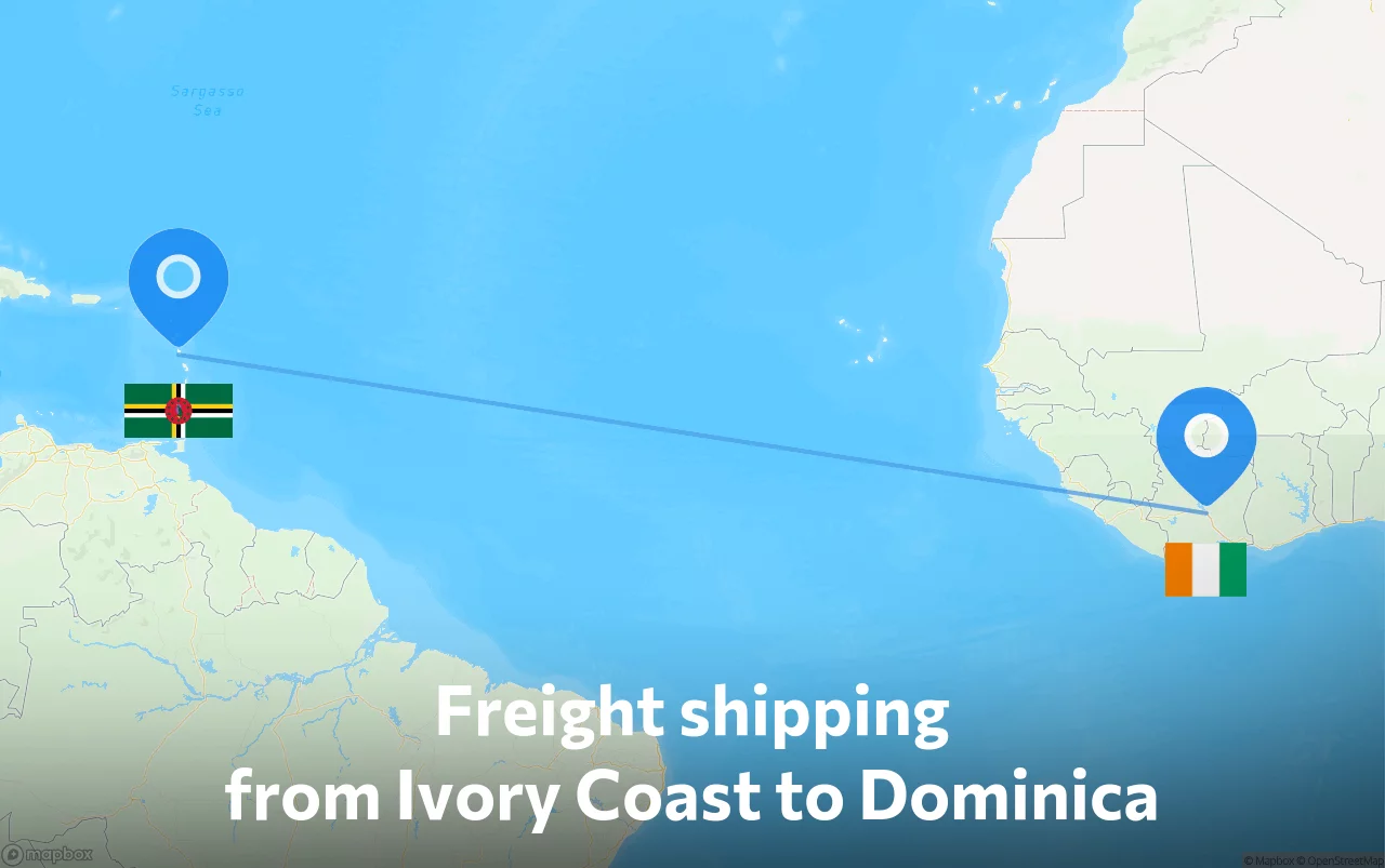 Shipping route from Ivory Coast to Dominica