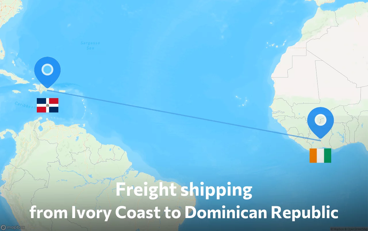 Shipping route from Ivory Coast to Dominican Republic