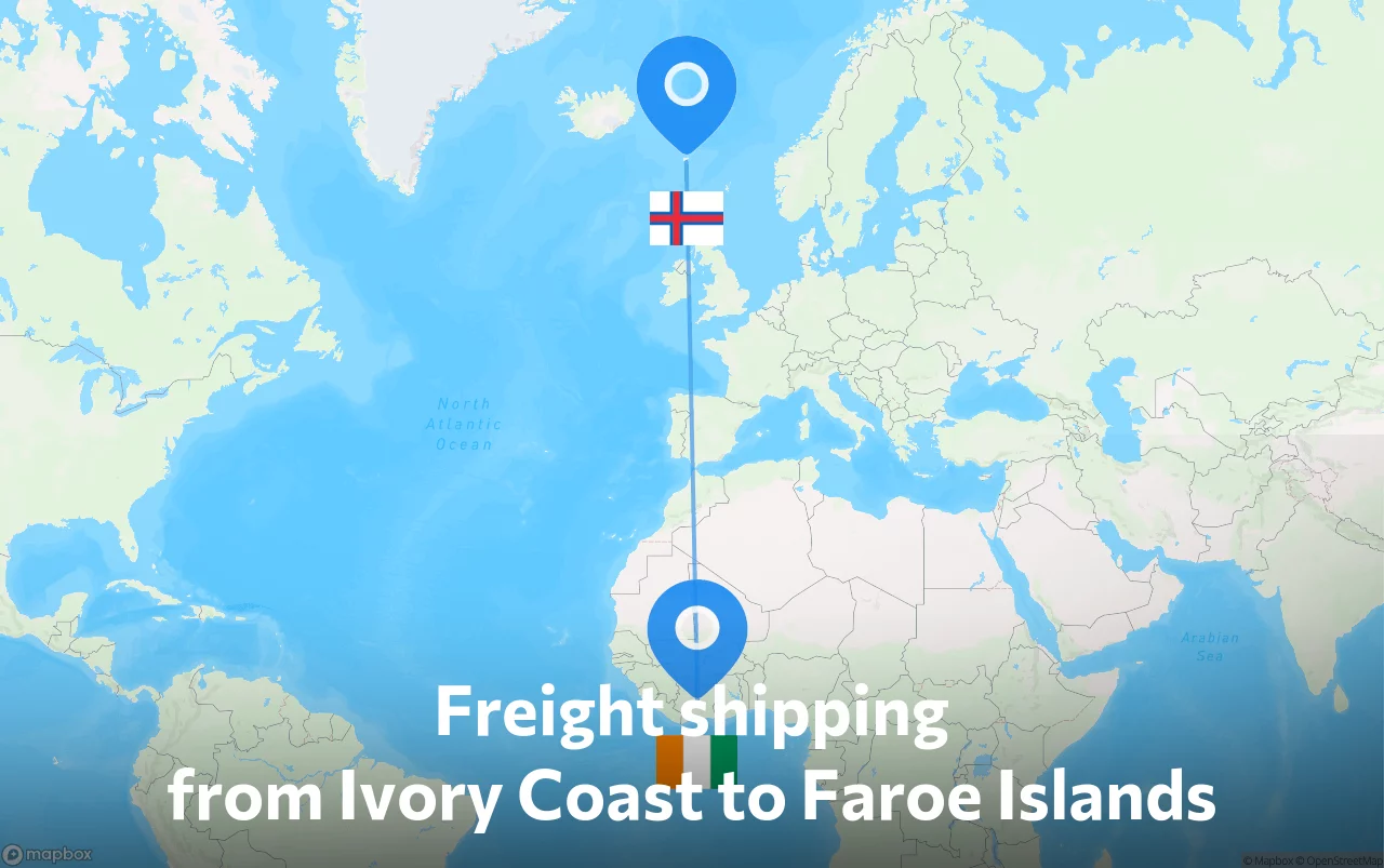 Shipping route from Ivory Coast to Faroe Islands