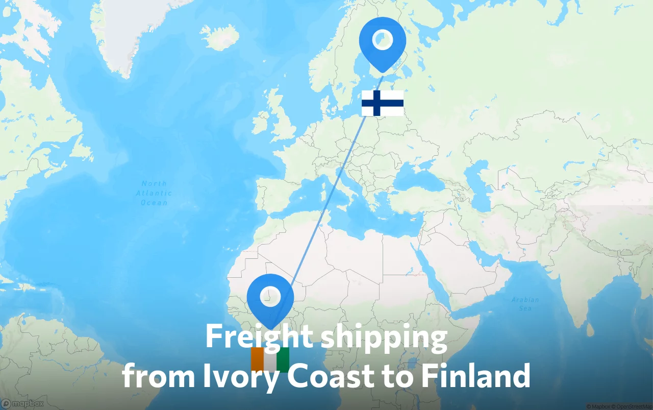Shipping route from Ivory Coast to Finland