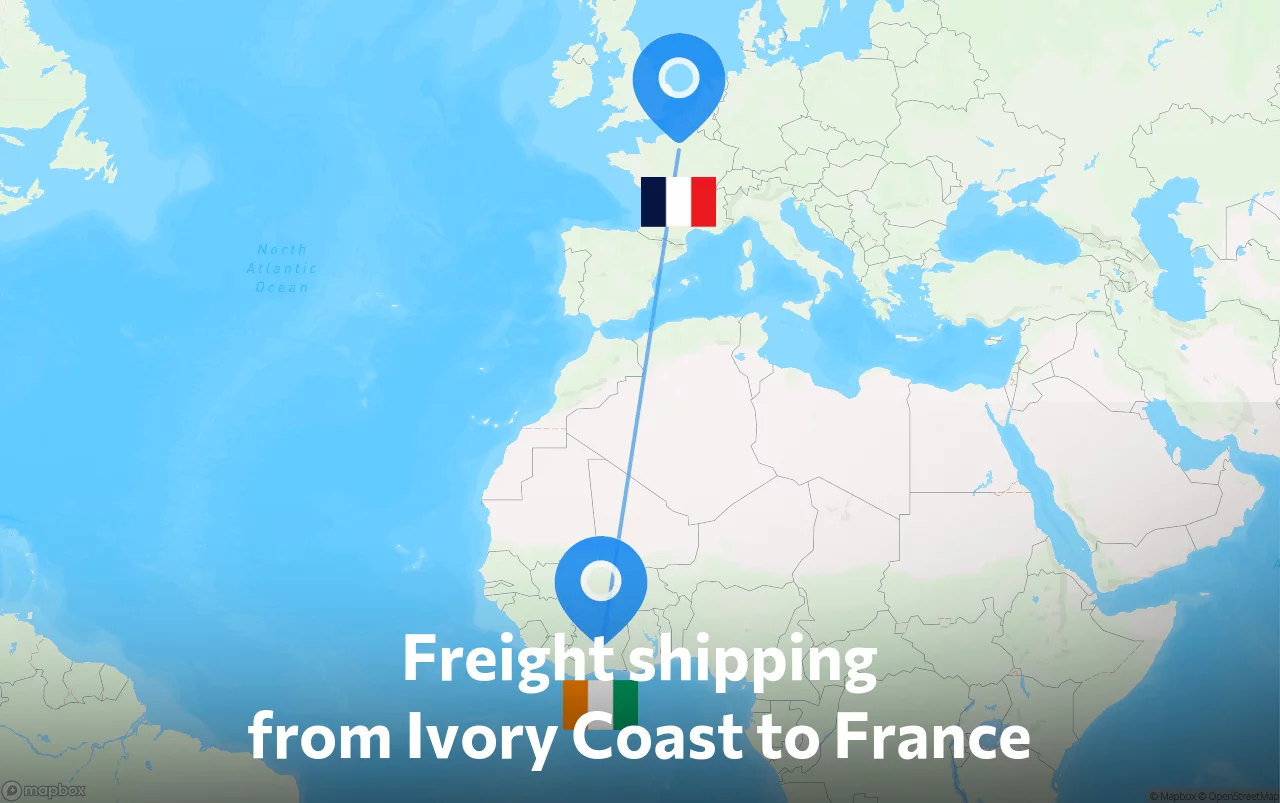 Shipping route from Ivory Coast to France