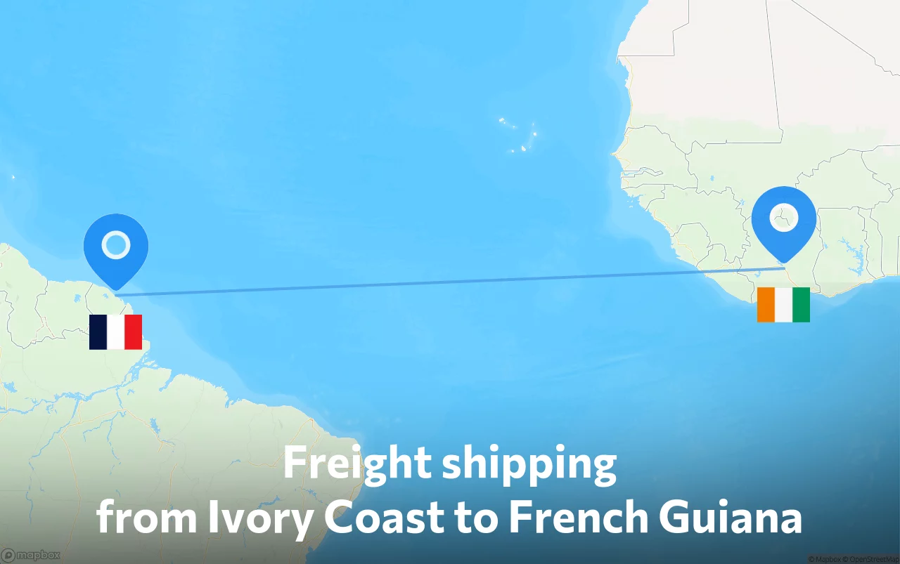 Shipping route from Ivory Coast to French Guiana
