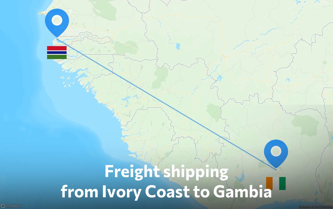 Shipping route from Ivory Coast to Gambia