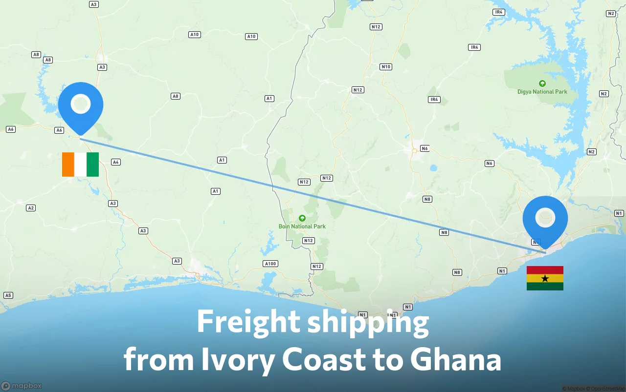 Shipping route from Ivory Coast to Ghana