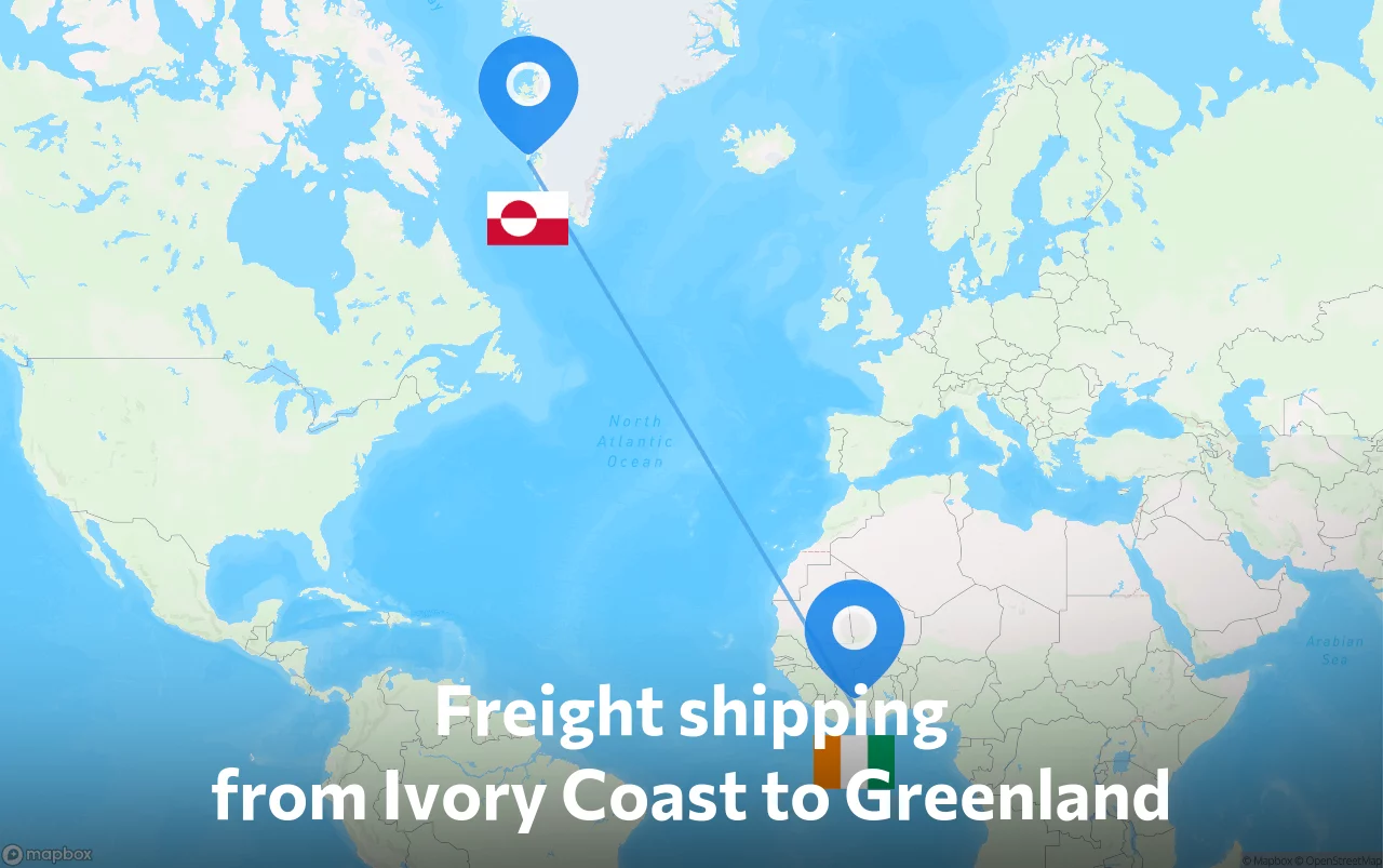 Shipping route from Ivory Coast to Greenland
