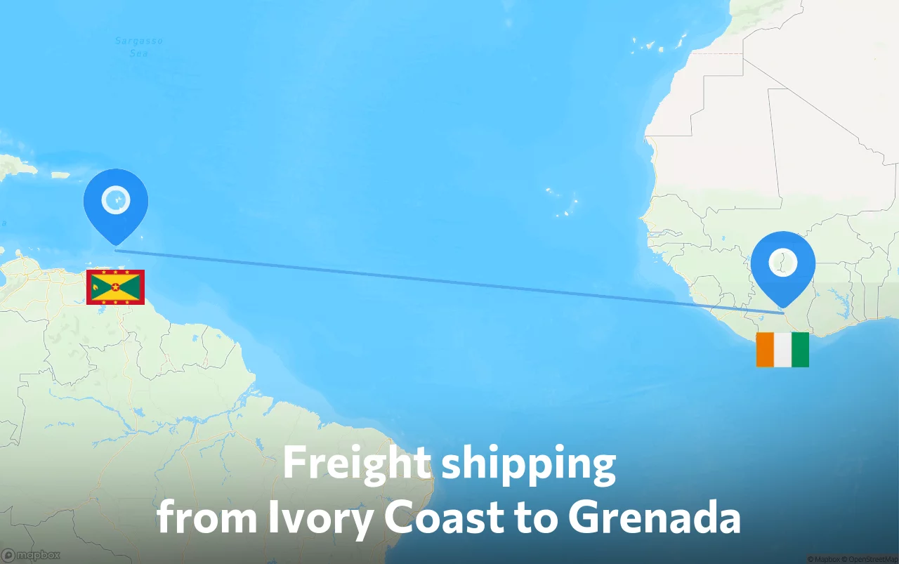 Shipping route from Ivory Coast to Grenada