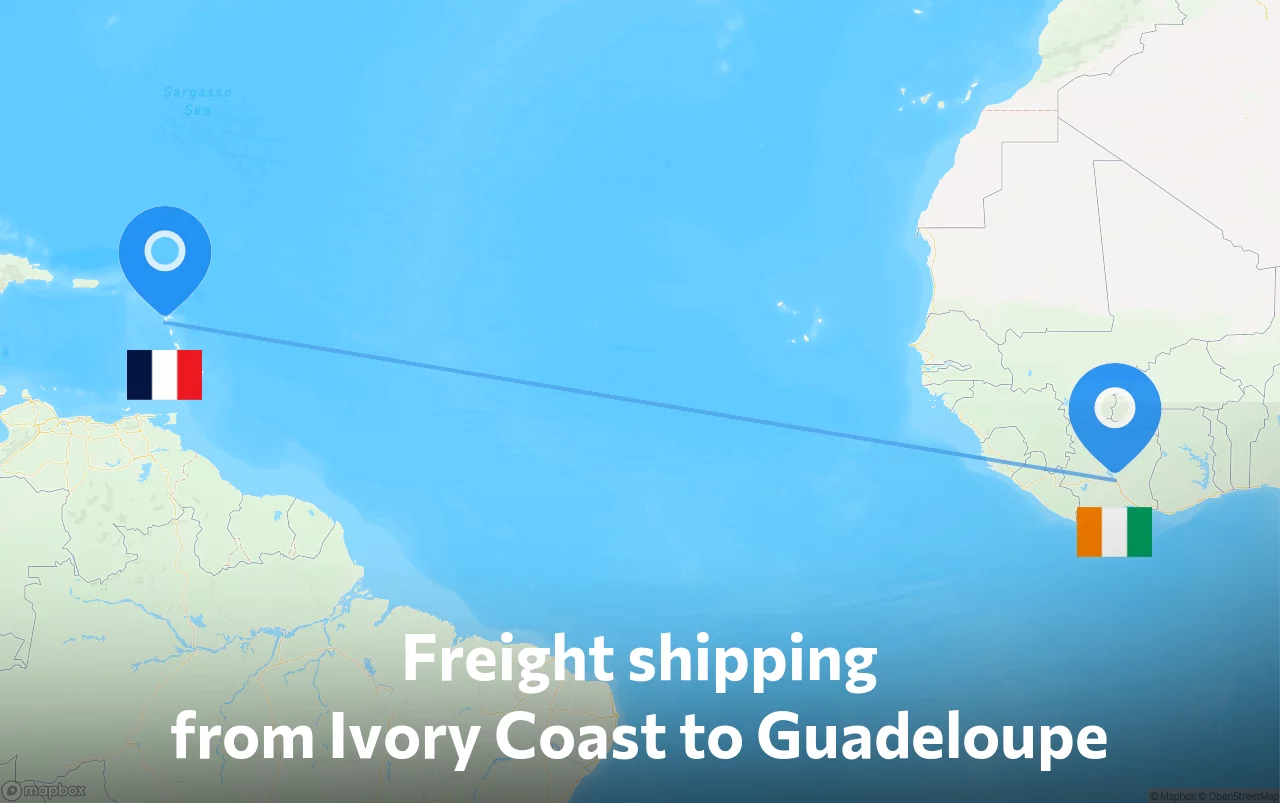 Shipping route from Ivory Coast to Guadeloupe