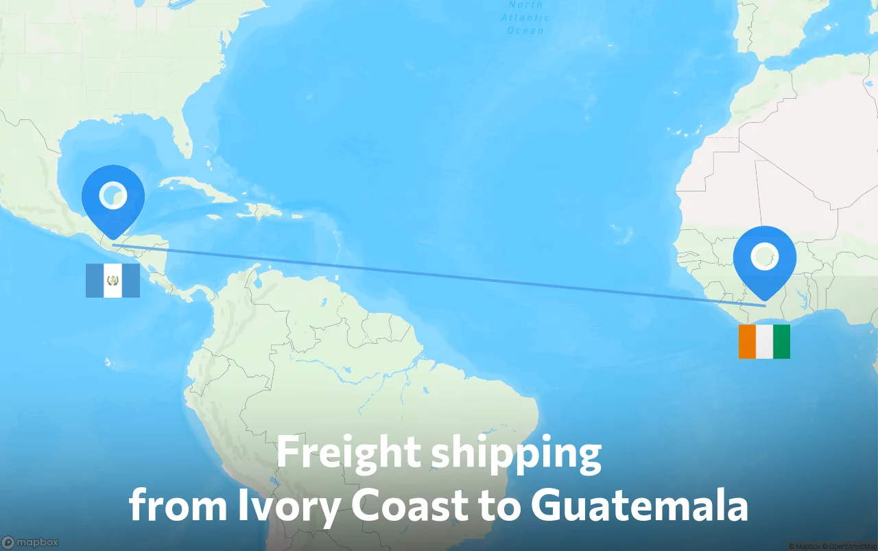 Shipping route from Ivory Coast to Guatemala