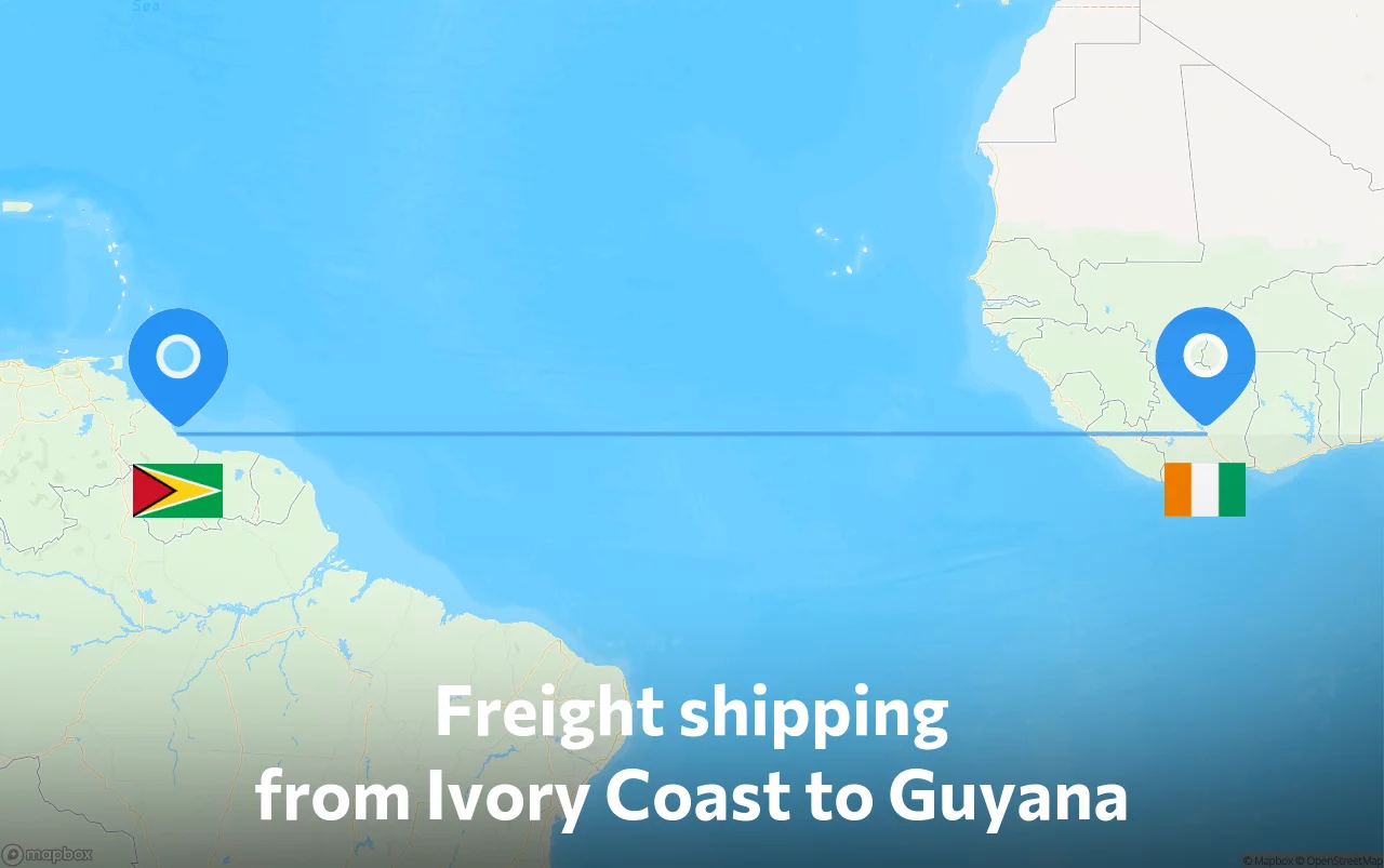 Shipping route from Ivory Coast to Guyana