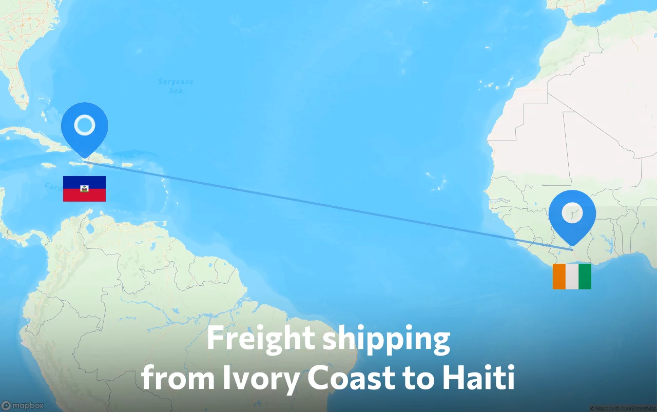 Shipping route from Ivory Coast to Haiti