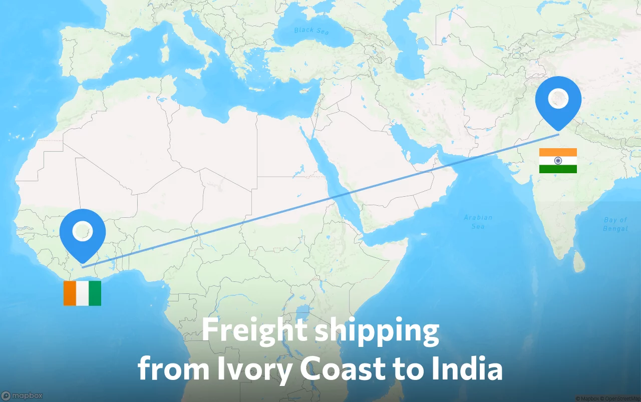 Shipping route from Ivory Coast to India