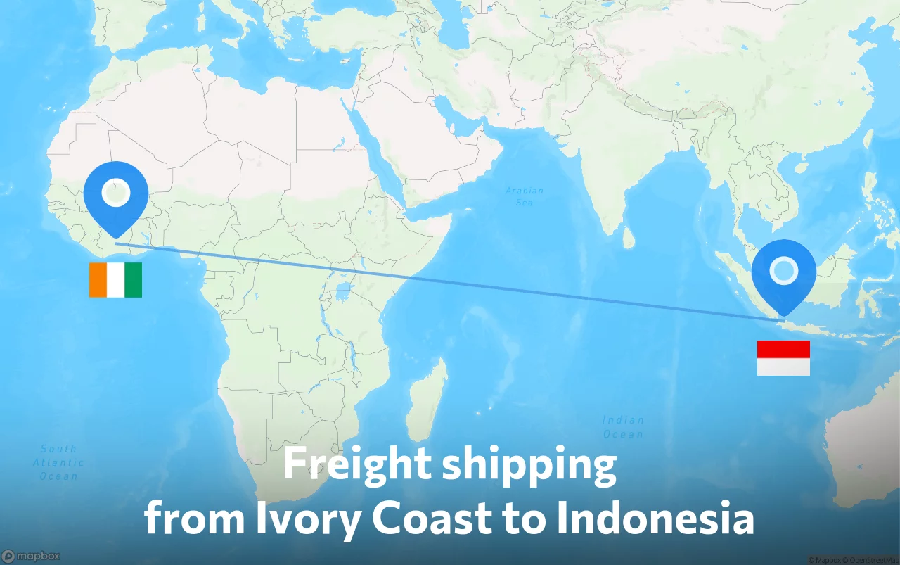 Shipping route from Ivory Coast to Indonesia