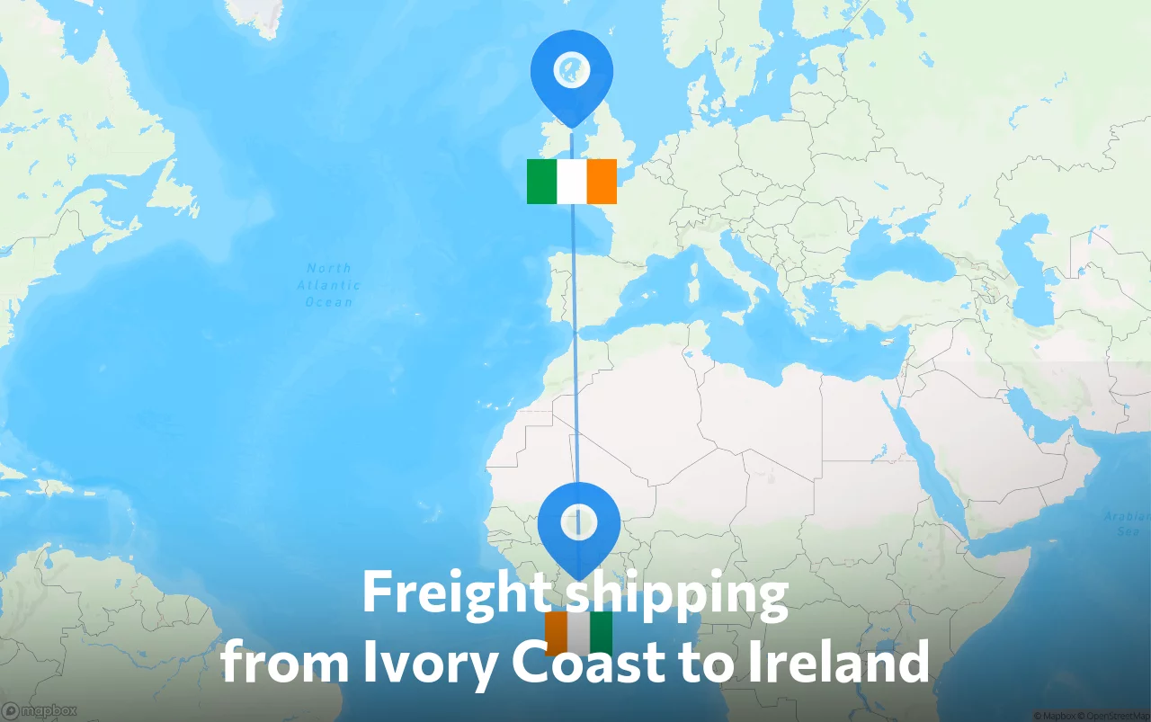 Shipping route from Ivory Coast to Ireland