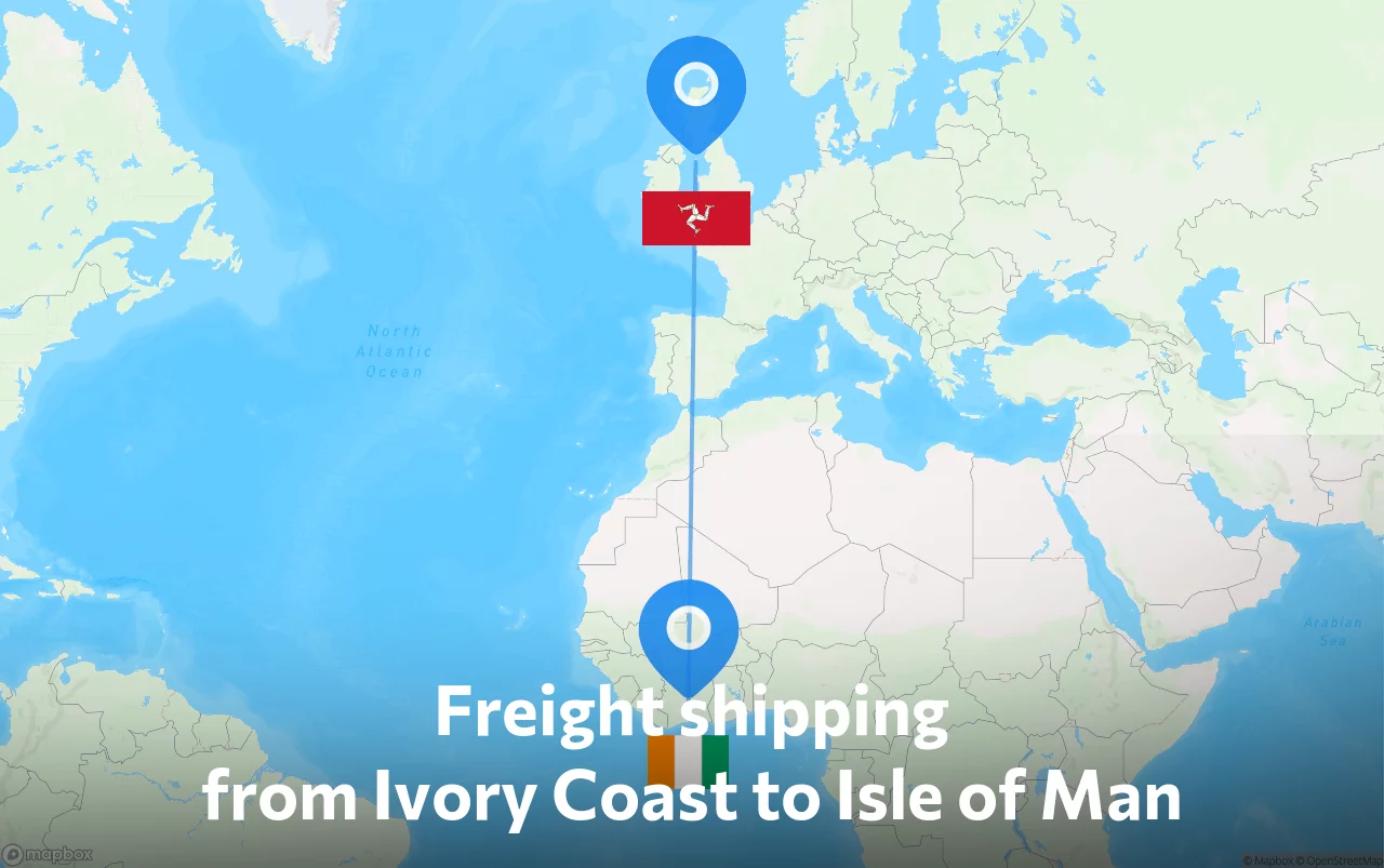 Shipping route from Ivory Coast to Isle of Man