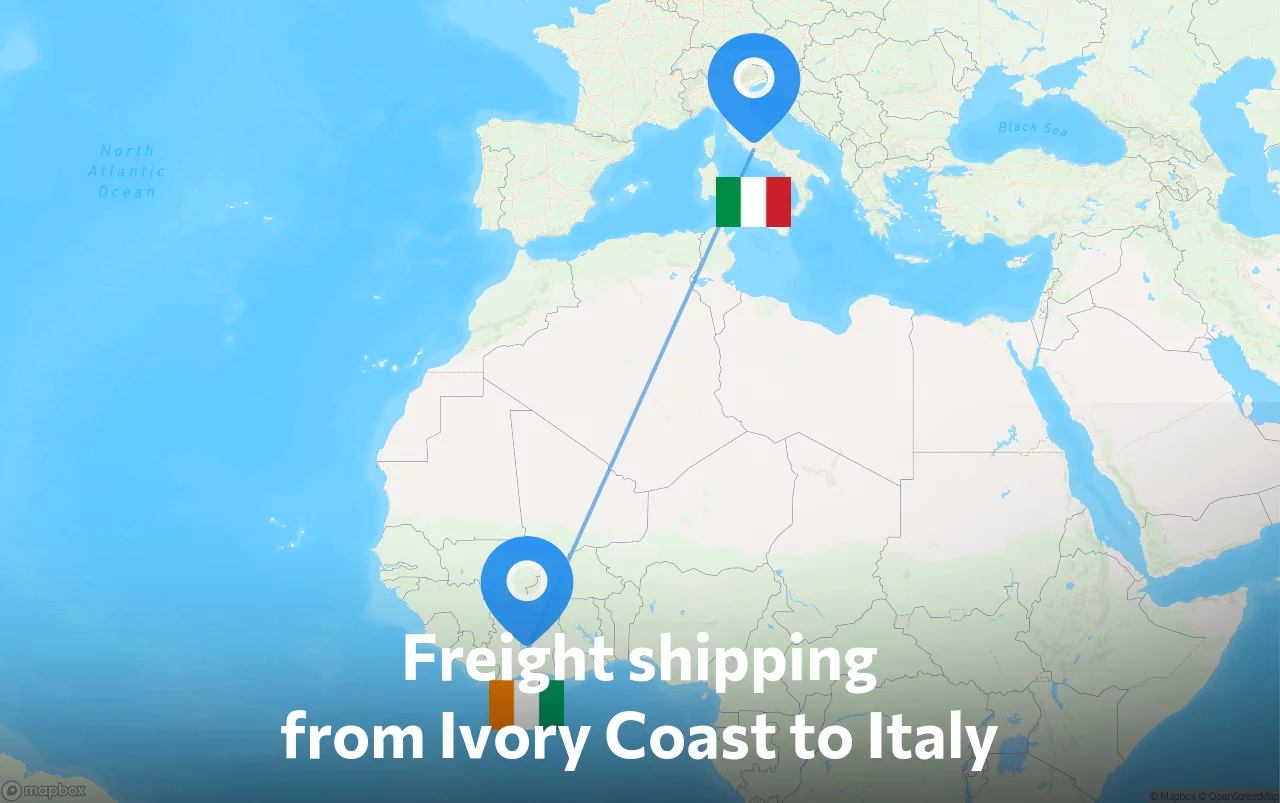 Shipping route from Ivory Coast to Italy
