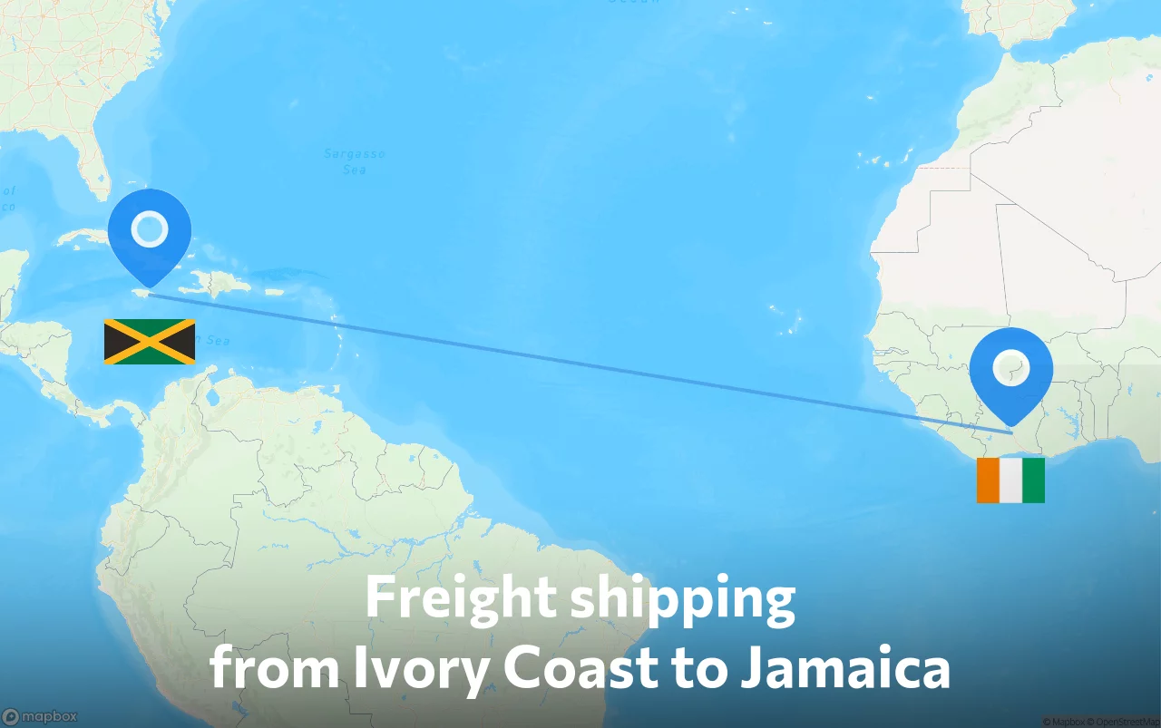 Shipping route from Ivory Coast to Jamaica