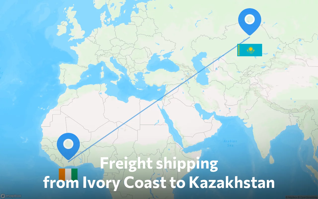 Shipping route from Ivory Coast to Kazakhstan