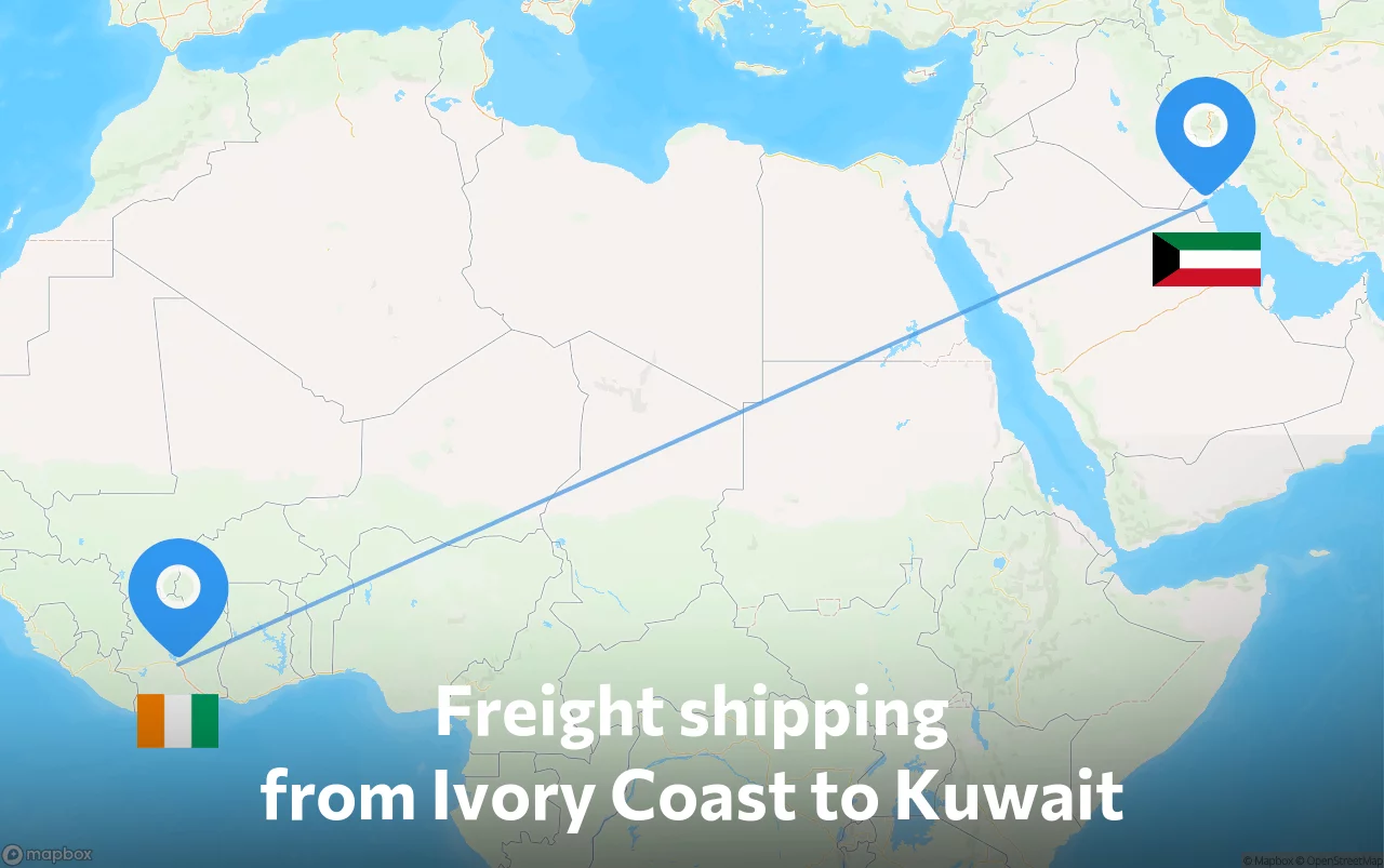 Shipping route from Ivory Coast to Kuwait