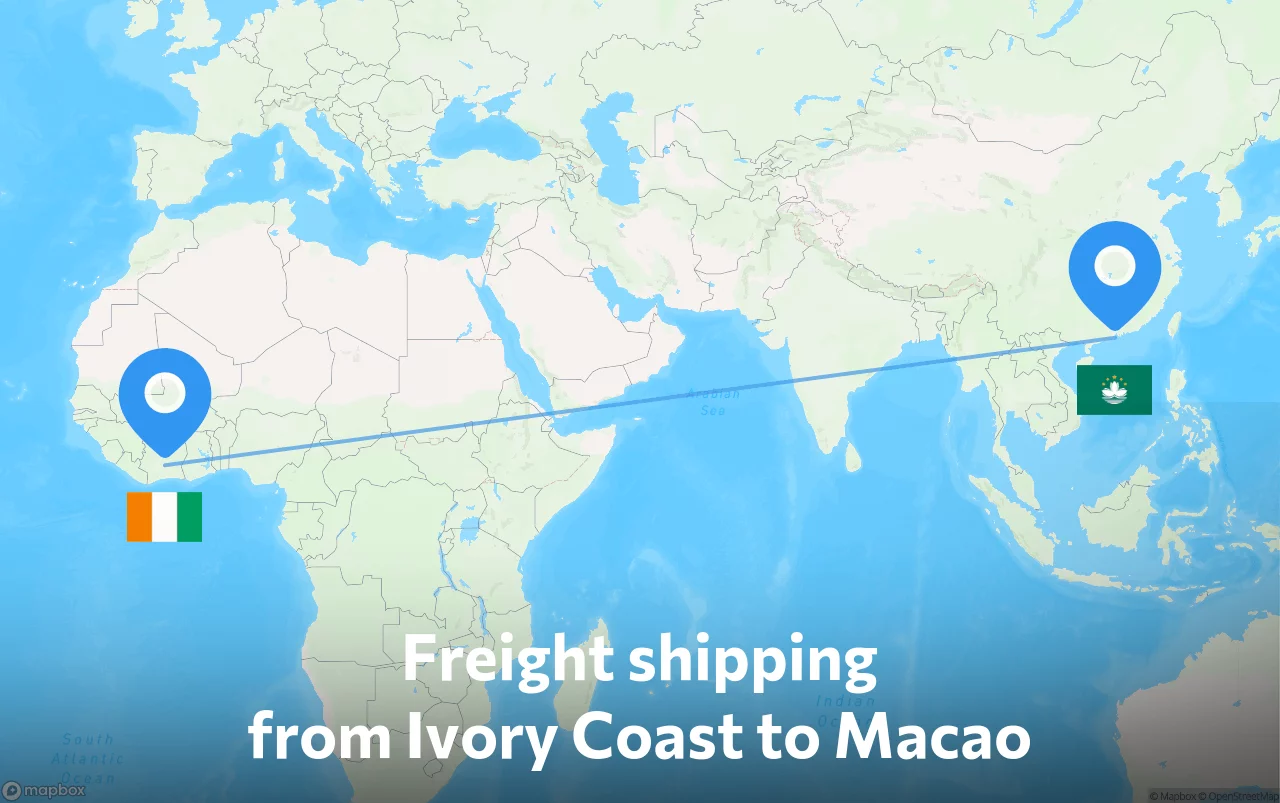 Shipping route from Ivory Coast to Macao