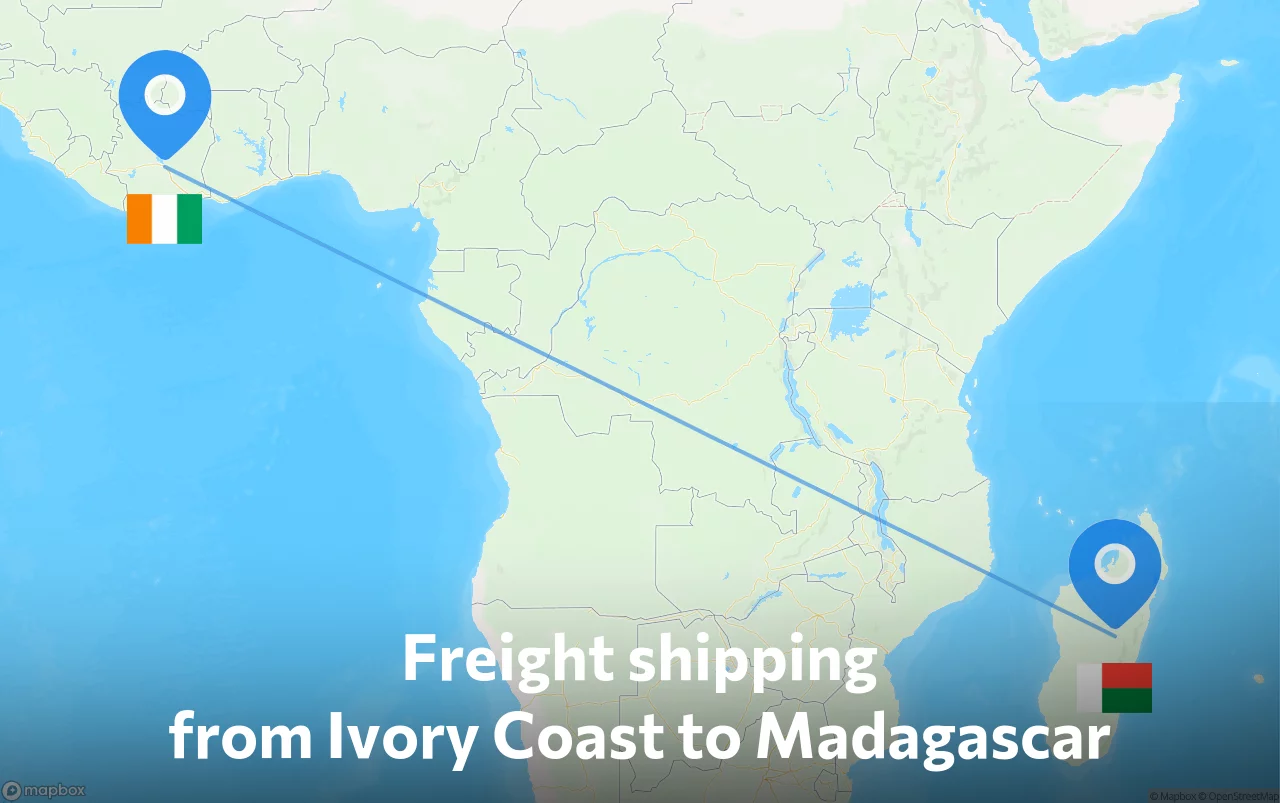 Shipping route from Ivory Coast to Madagascar