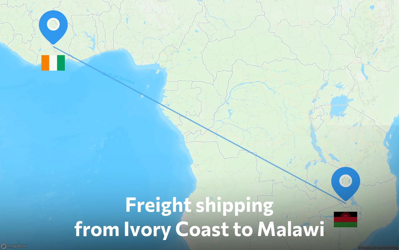 Shipping route from Ivory Coast to Malawi