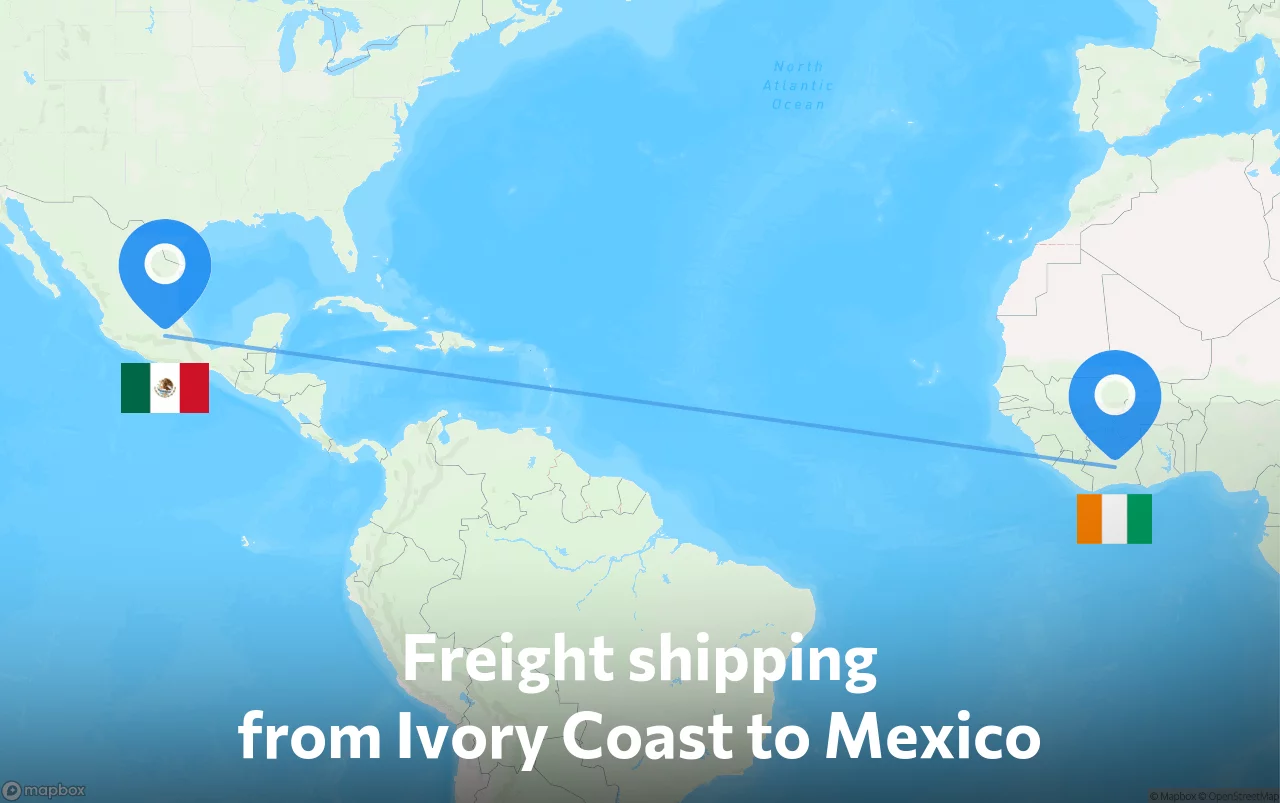 Shipping route from Ivory Coast to Mexico
