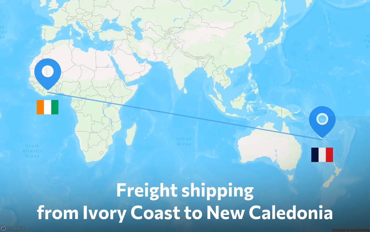 Shipping route from Ivory Coast to New Caledonia