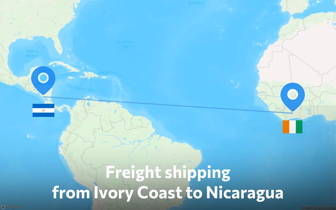 Shipping route from Ivory Coast to Nicaragua
