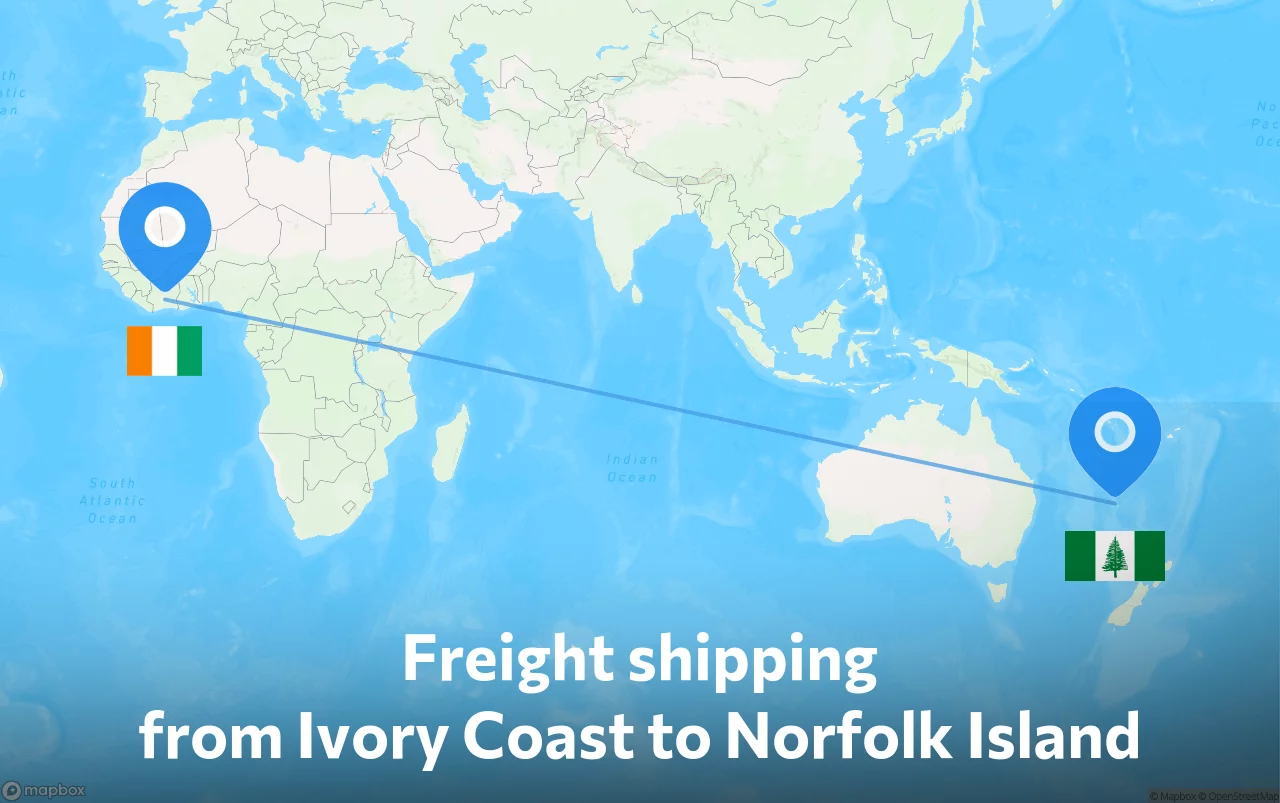 Shipping route from Ivory Coast to Norfolk Island