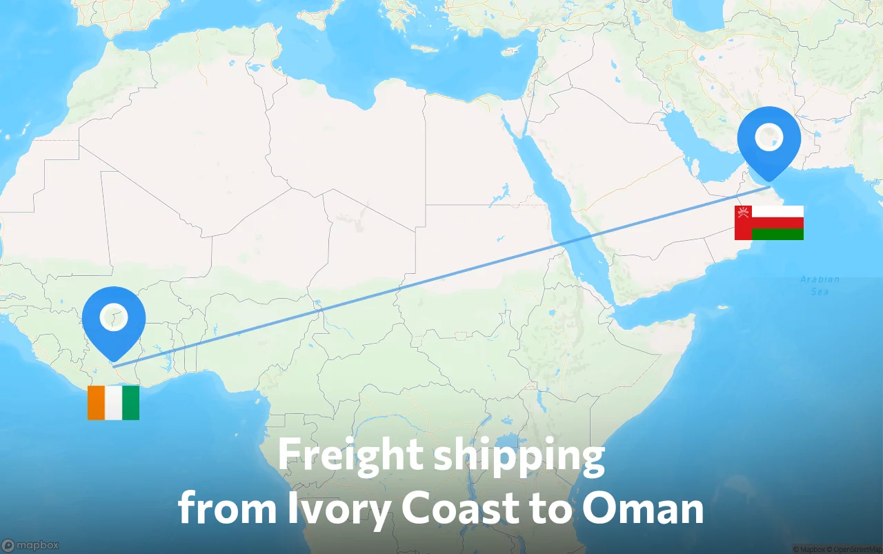 Shipping route from Ivory Coast to Oman