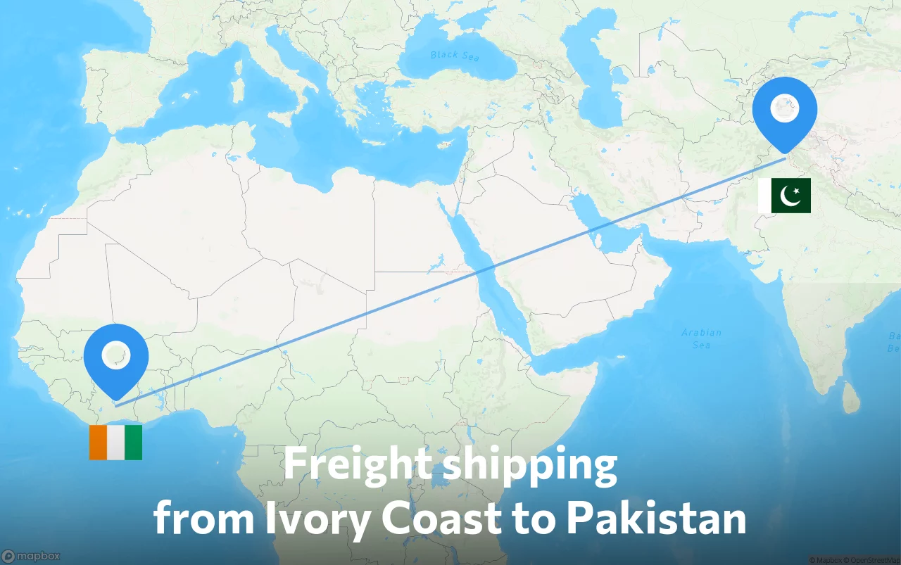 Shipping route from Ivory Coast to Pakistan