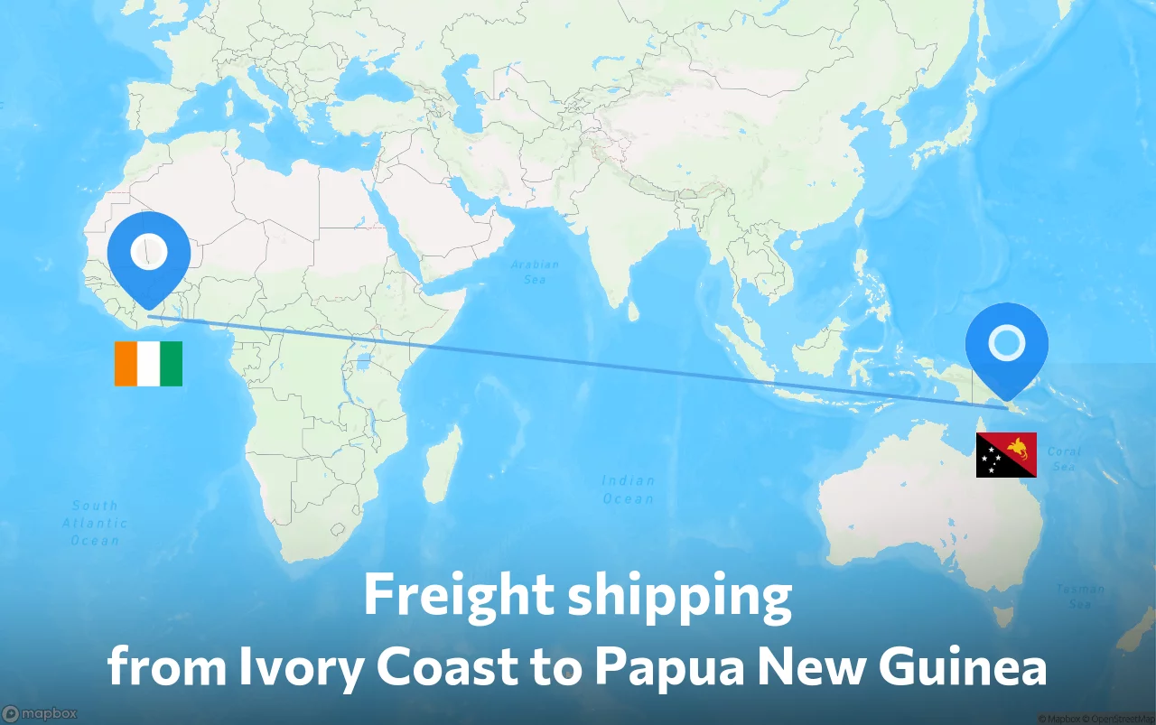 Shipping route from Ivory Coast to Papua New Guinea