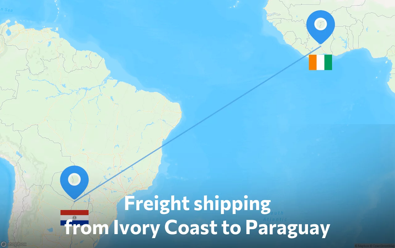 Shipping route from Ivory Coast to Paraguay