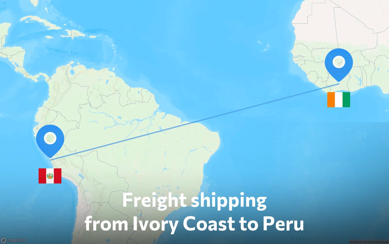 Shipping route from Ivory Coast to Peru