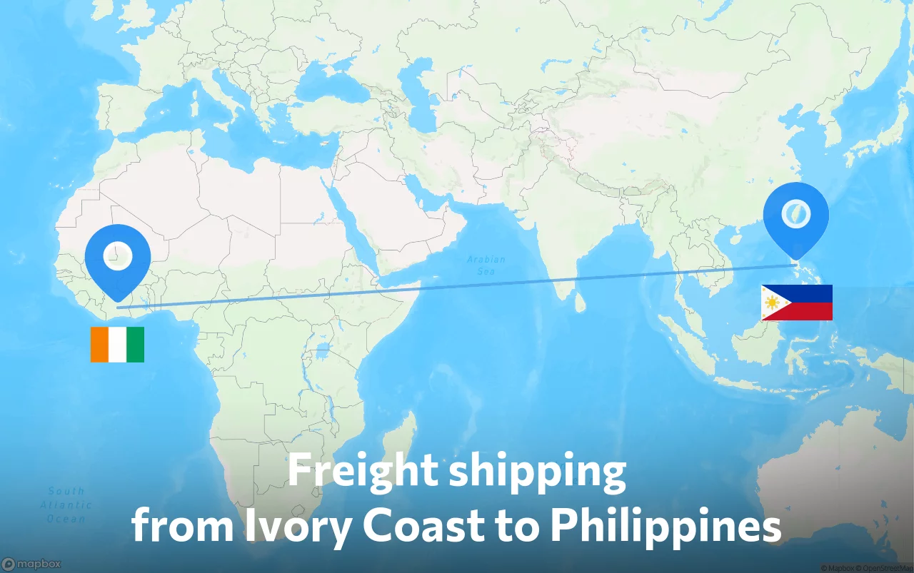 Shipping route from Ivory Coast to Philippines