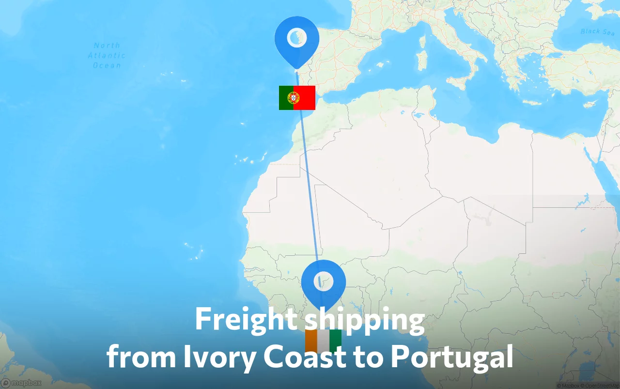 Shipping route from Ivory Coast to Portugal