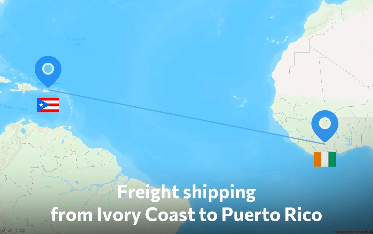 Shipping route from Ivory Coast to Puerto Rico