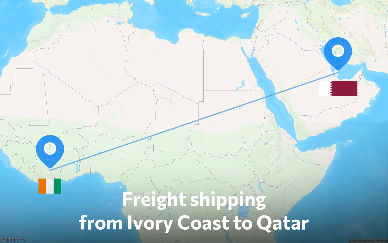 Shipping route from Ivory Coast to Qatar