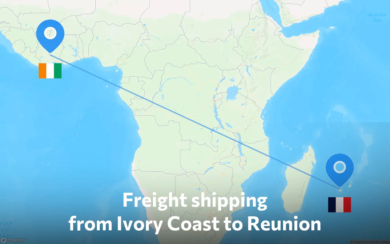 Shipping route from Ivory Coast to Reunion