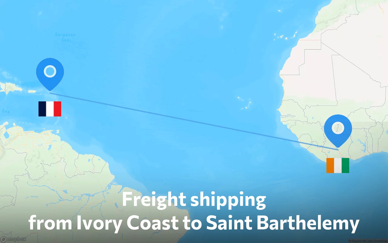 Shipping route from Ivory Coast to Saint Barthelemy