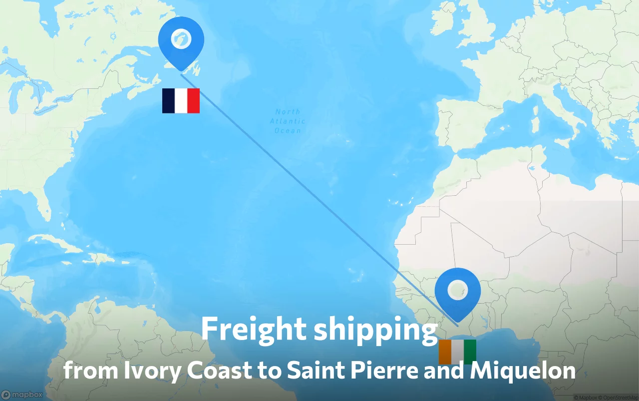 Shipping route from Ivory Coast to Saint Pierre and Miquelon
