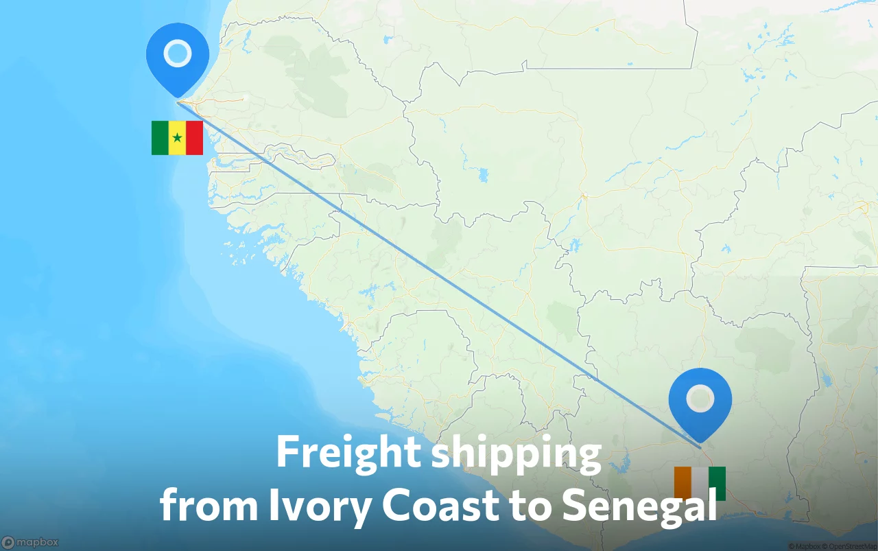 Shipping route from Ivory Coast to Senegal