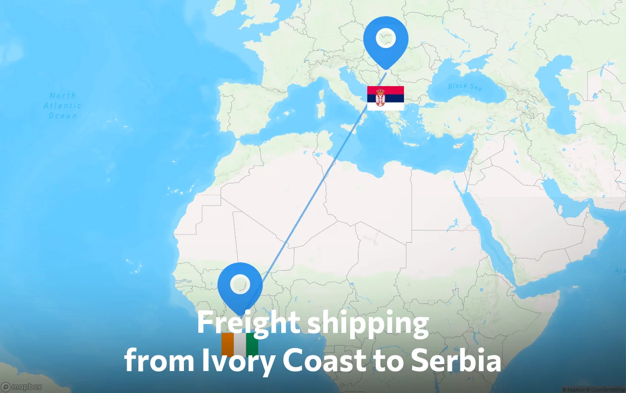 Shipping route from Ivory Coast to Serbia