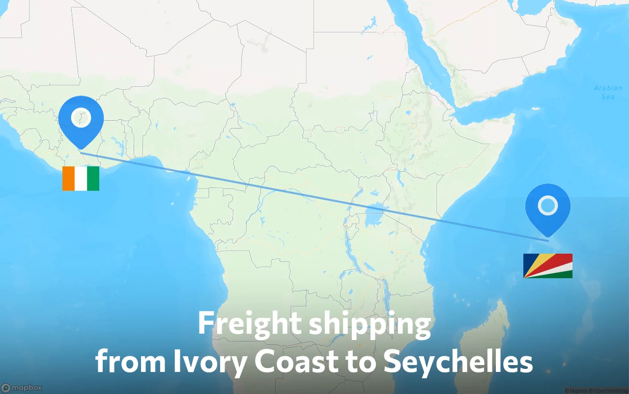 Shipping route from Ivory Coast to Seychelles