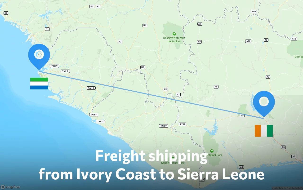 Shipping route from Ivory Coast to Sierra Leone