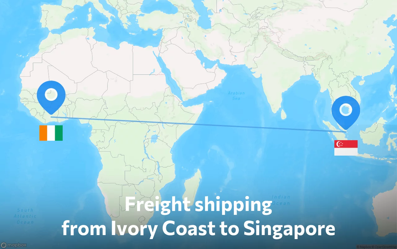 Shipping route from Ivory Coast to Singapore