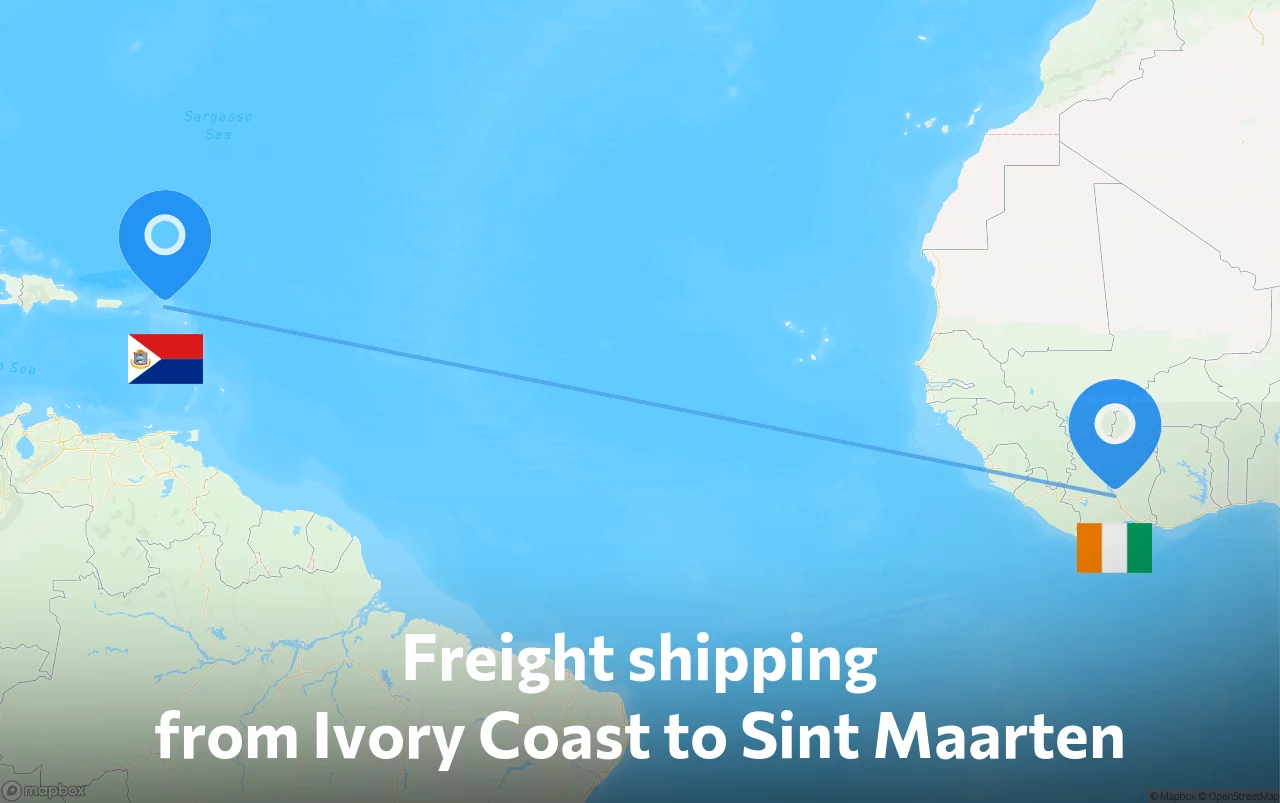 Shipping route from Ivory Coast to Sint Maarten