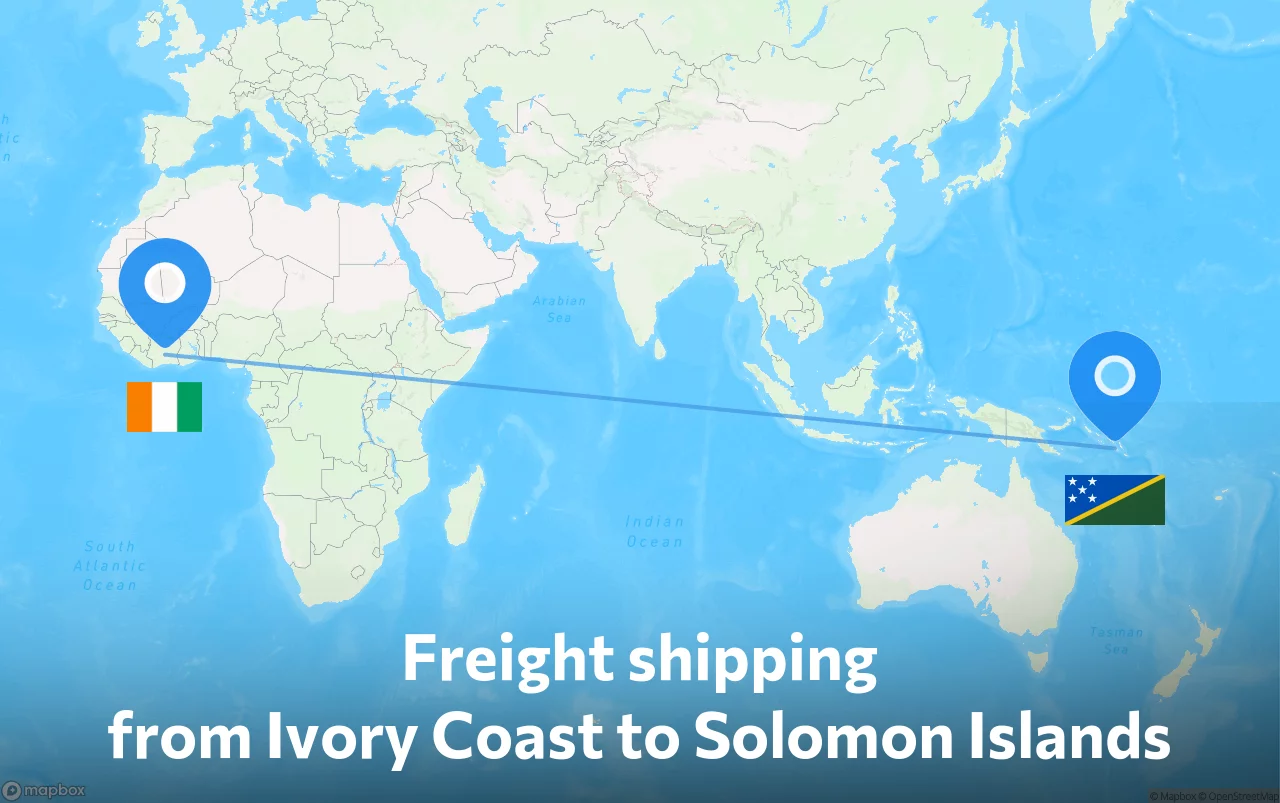 Shipping route from Ivory Coast to Solomon Islands