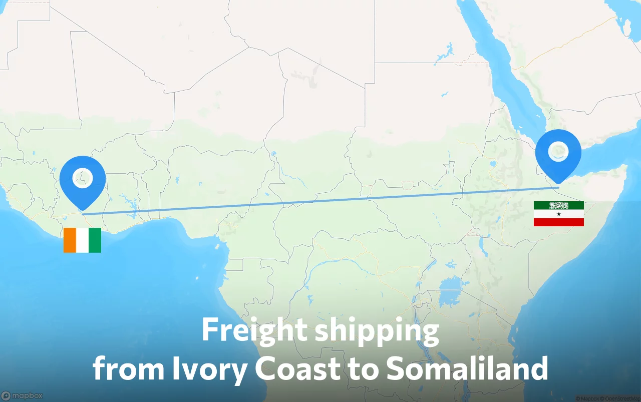 Shipping route from Ivory Coast to Somaliland